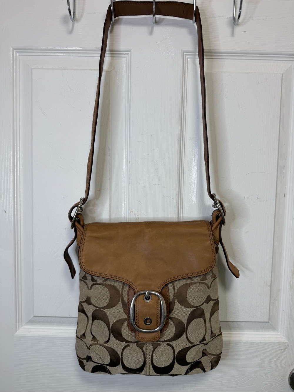Coach Vintage Tan and Brown Signature Canvas Crossbody Bag